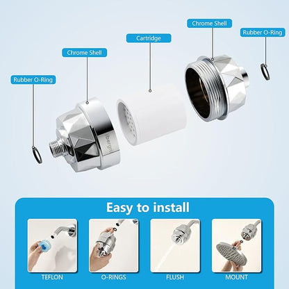 Ibergrif Shower Filter for Hard Water - High Output Shower Head Filter 20 Stage, Remove Chlorine & Impurities, Improves Skin & Hair, Reduces Dry Itchy Skin & Dandruff, Polished Chrome
