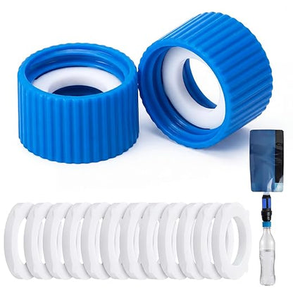 Gerrii 2 Pcs Water Filter Coupling Kit Compatible with SP150, 28 mm Threaded Filtration Couplings for Standard Plastic Bottles, Cleaning Couplers with Gasket Seals for Hiking, Camping (Blue)