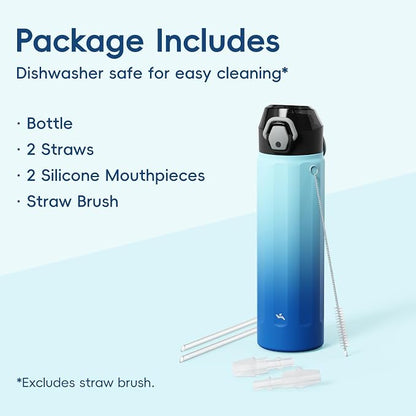 Konokyo FLOWPLAY 18oz Locking Push-Button Water Bottle with Silicone Spout,Leak-Proof,18/8 Stainless Steel Double-Wall Vacuum Insulated for Sports and Travel,BPA-Free,Sky