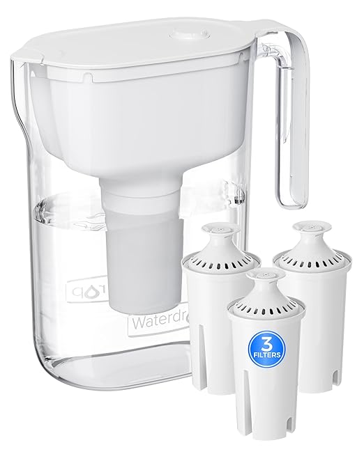 Waterdrop PT-11W 7-Cup Water Filter Pitcher with 3 Replacement Filters, Can Work with Brita® Water Pitchers & Filters, BPA-Free, Fast Flow, Reduces Chlorine and Lead, Up to 6 Months, White