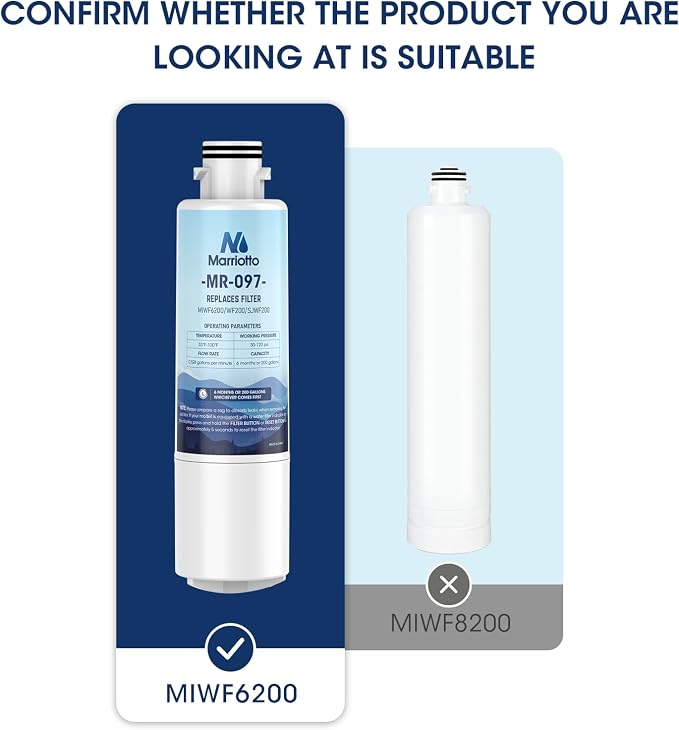 MARRIOTTO MIWF6200 Water Filter Replacement for Midea MIWF6200, MRS26D5AST, MRS26D7AST, MRQ22D7AST, MF-2008-R2, NS-WF26SS0-1, Zline MIWFT2100, RFM-W-36, WF200, SJWF200, SJG2254FS, NSF42, (3 Pack)