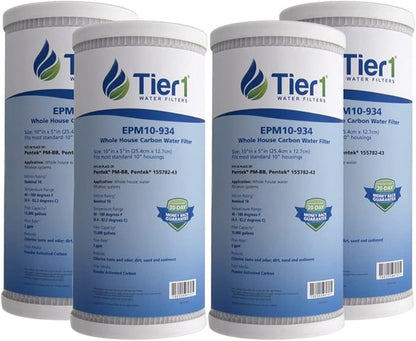Tier1 10 Micron 10 x 4.5 Water Filter | Whole House Carbon Block Water Filter Replacement Cartridge | Replacement for Pentek EPM-BB, 155782-43, CB-45-1010, EPM10-934 | 4.5 x 10 Water Filter (4-Pack)
