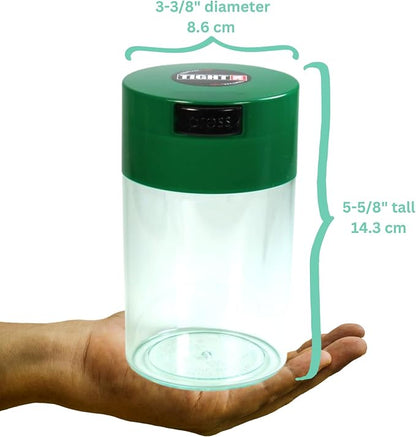 Tightvac 1 oz to 6 ounce - Patented Airtight Container | Multi-use Vacuum Container Works as Smell Proof Containers for Herbs and Dry Goods. Dark Green Cap & Clear Body