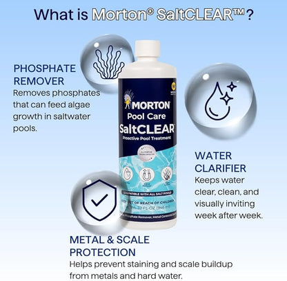 Morton SaltCLEAR | Pool Clarifier & Water Enhancer | Supports Cleaner, Clearer Water | Compatible with All Pool Systems - In-ground and Above Ground Pools | Weekly Maintenance | 32oz