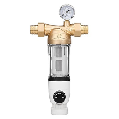Airthereal Spin Down Water Sediment Filter, Pre-Filtration System for Whole Home, Water Filter for City and Well Water, 40 Micron Reusable Sediment Backwash Filter with 1" MNPT + 3/4" FNPT Connector