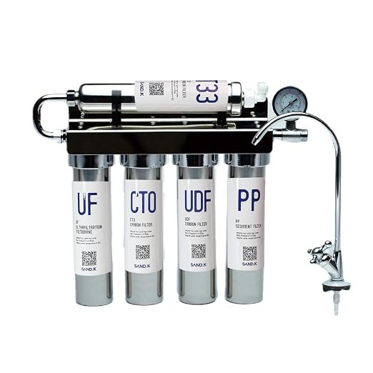 Stainless Steel Water Filter for Sink, 0.01m Ultra-Filtration Under Sink Water Filter System, Reduces PFAS, PFOA/PFOS, Fluoride, Chlorine, Bad Taste & Odor, Tankless 5-Stage with Faucet