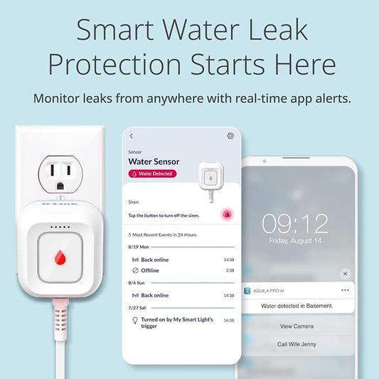 D-Link Next-Gen WiFi Water Leak Detector Starter Kit with 2 sensors—Loud 100 dB Sound Alarm—App Alert—LED Strobe Light—No Hub Required—Works with Google—1000ft Ultra-Long Range—Expandable (SW-A11KT)