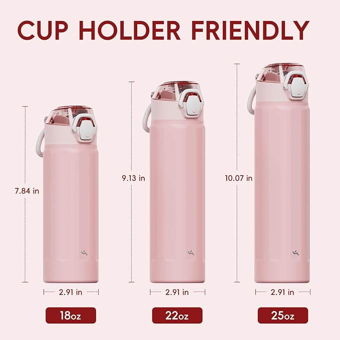 Konokyo FLOWPLAY 18oz Locking Push-Button Water Bottle with Silicone Spout,Leak-Proof,18/8 Stainless Steel Double-Wall Vacuum Insulated for Sports and Travel,BPA-Free,Pink