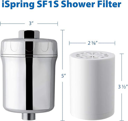 iSpring FSF1 33-Stage Universal Shower Filter Replacement Cartridge, Removes Chlorine, Sediment, Heavy Metal, and Odor, Improves Conditions of Skin, Hair, and Nails, High Output No Clog, White