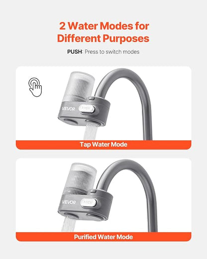 VEVOR Water Filter for Sink Faucet, Faucet Mount Water Filtration, 5-Stages Filter Reduce 97% Lead, 95% Chlorine, Rust, Skincare Tap Water Purifier for Kitchen Bathroom,1 Filter, Grey