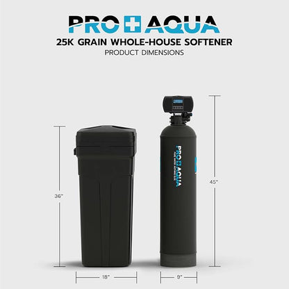 PRO+AQUA Heavy Duty Whole House Water Softener System – 25,000 Grain Capacity, Premium Long-Lasting Resin, 1" Ports