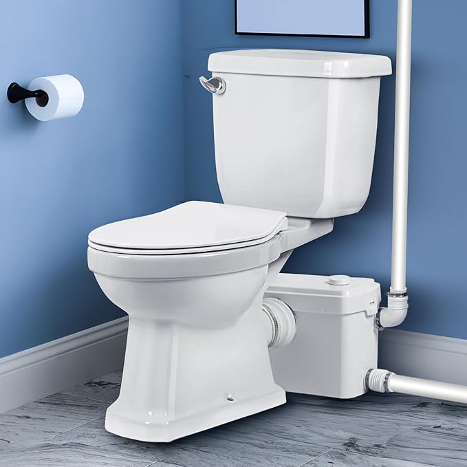 750watt Macerating Toilet with Pump, Two-Piece Upflush Toilet For Basement, Powerful & Quiet Macerating System With 3 Water Inlet & Ac Vent, 36ft Vertically, Elongated Bowl
