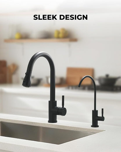 Drinking Water Faucets for Kitchen Sink, Matte Black Water Filter Faucet for Reverse Osmosis or Water Filtration System, RO Bar Sink Faucet, Stainless Steel