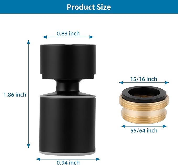 Hibbent NSF/ANSI/CAN 61 Certified Faucet Aerator, CUPC Certification 360° Swivel Kitchen Sink Aerator, 2-Flow Sink Sprayer Attachement, Faucet Replacement Part 55/64 Inch Female Thread - Matte Black