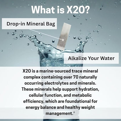 X2O Flavorless Drop-In Mineral Bags for Alkaline & Hydrogen Water – 30 Count | Alkalize Filtered Water | Add 70+ Ionic Trace Minerals for Cellular Hydration, Balanced pH, and Electrolytes