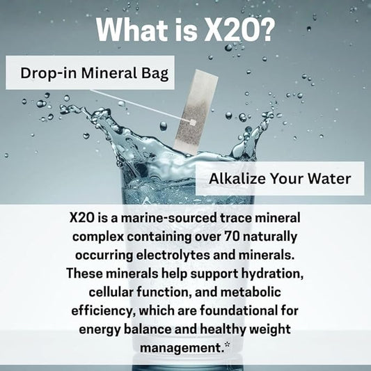 X2O Flavorless Drop-In Mineral Bags for Alkaline & Hydrogen Water – 30 Count | Alkalize Filtered Water | Add 70+ Ionic Trace Minerals for Cellular Hydration, Balanced pH, and Electrolytes