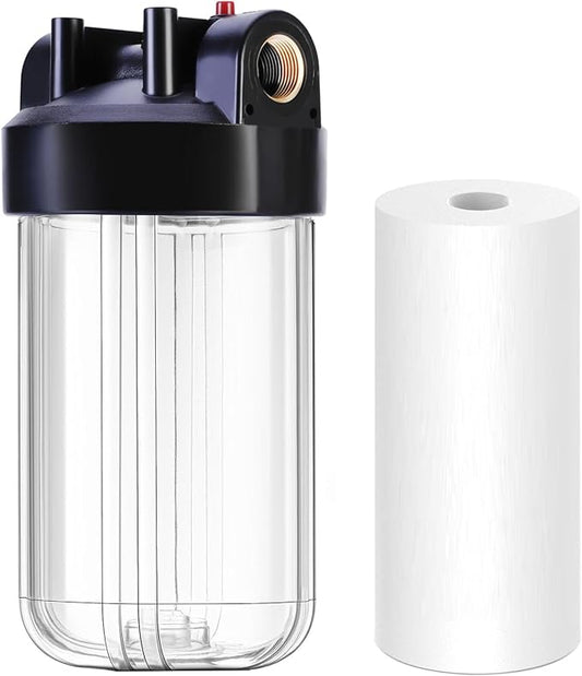 H&G lifestyles Garden Hose Water Filter System for RV Transparent Housing | 4.5 x 10 PP Cotton Cartridge Pre-Filter, Fresh Drinking Water for RV Campers, 30,000 Gallons