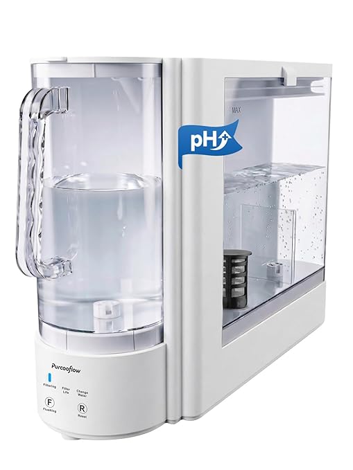 Countertop Reverse Osmosis Water Filtration System, Compact Auto-Fill Dispenser for Home, 4-in-2 RO & Alkaline Water Purifier, 3.5:1 Pure to Drain Ratio, No Plumbing Required,