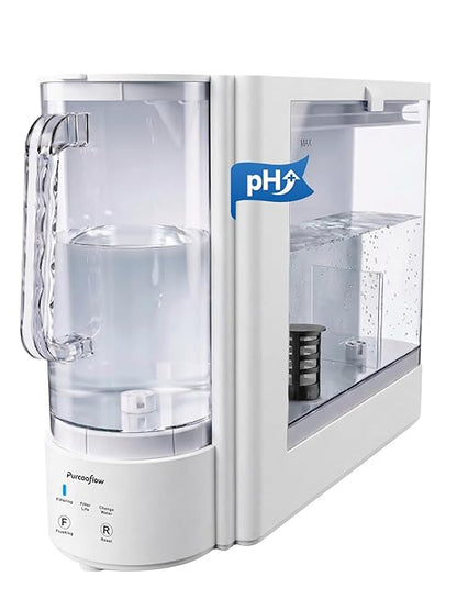 Countertop Reverse Osmosis Water Filtration System, Compact Auto-Fill Dispenser for Home, 4-in-2 RO & Alkaline Water Purifier, 3.5:1 Pure to Drain Ratio, No Plumbing Required,