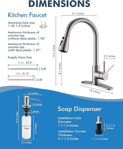 VFAUOSI RV Bath Faucets, Shower Faucet with Soap Dispenser for RV Sink, 3-Mode Kitchen Sink Faucet with Pull Down Sprayer Stainless Steel Single Handle Brushed Nickel