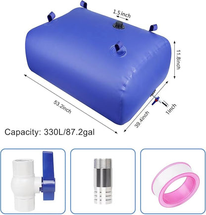 Water Storage Bladder Portable Heavy-Duty - 87.2Gal/330L with Stainless Steel Fittings, Leak-Proof & Durable – Portable Tank for Emergency, Farming, Irrigation Use