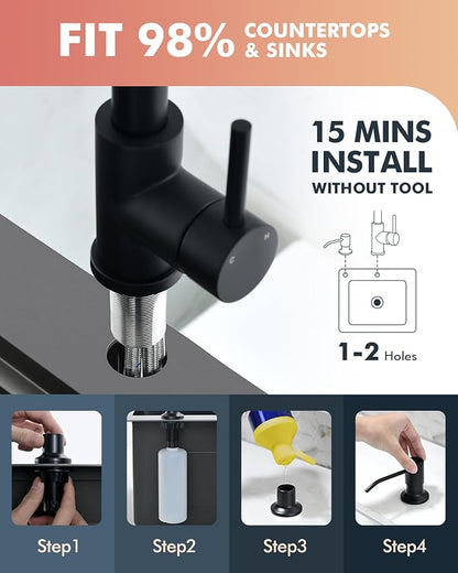VFAUOSIT Black Kitchen Faucet with Soap Dispenser, 3-Mode Kitchen Sink Faucet with Pull Down Sprayer Stainless Steel Single Handle Faucet One Hole Kitchen Faucets for Bar Laundry RV Utility Sink