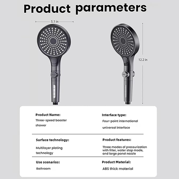 Filtered Handheld Shower Head with Hose and Holder, 5.1" Large High Pressure Shower Wand with 2 Extra Filters, Reinforced Matte Black Showerhead Set for Hard Water, 3 Spray Modes & One-Key Pause