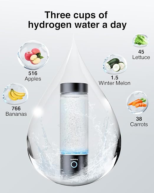 Hydrogen Water Generator Bottle - 400ml Rechargeable Ionizer, Portable Hydrogen Rich Water Cup Maker, Travel, Sports, Gift (Black)