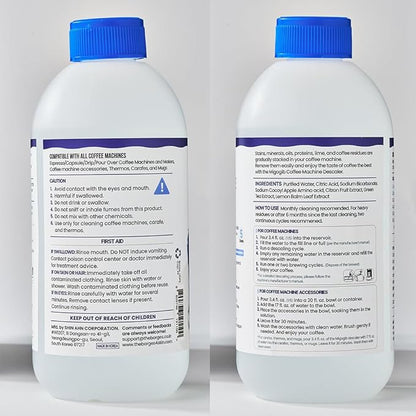 Coffee Machine Descaler Descaling Solution - 17 fl. oz. (5 Uses), Compatible with Espresso, Capsule, Drip, Pour over machines, Coffee machine accessories, Pot, Thermos, and Carafes