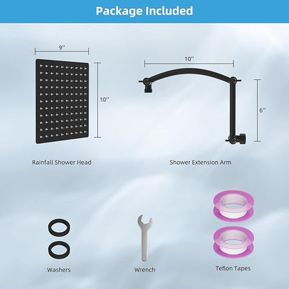 Hibbent All Metal cUPC Certified Rain Shower Head, 10'' High Pressure Rainfall Showerhead with 16" Shower Head Extension Arm, Solid Brass Adjustable Shower Arm Extender, fixed Showerheads, Matte Black