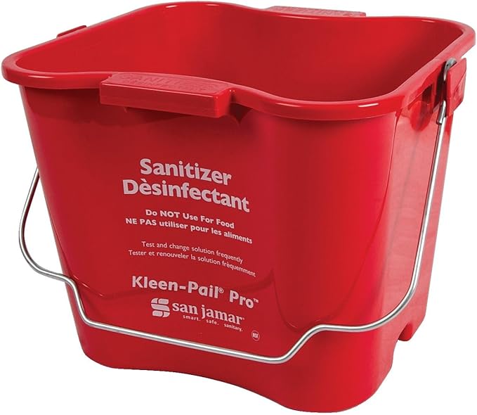 San Jamar Kleen-Pail Pro Sanitizer Pail Cleaning Bucket with Bail Handle for Cleaning, Kitchens, Restaurants, And Janitorial Use, Plastic, 6 Quarts, Red