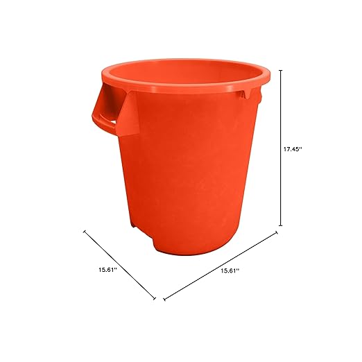 SPARTA Bronco Waste Container Trash Container, Round Trash Bin for Disposal, 10 Gallons, Orange, (Pack of 6)