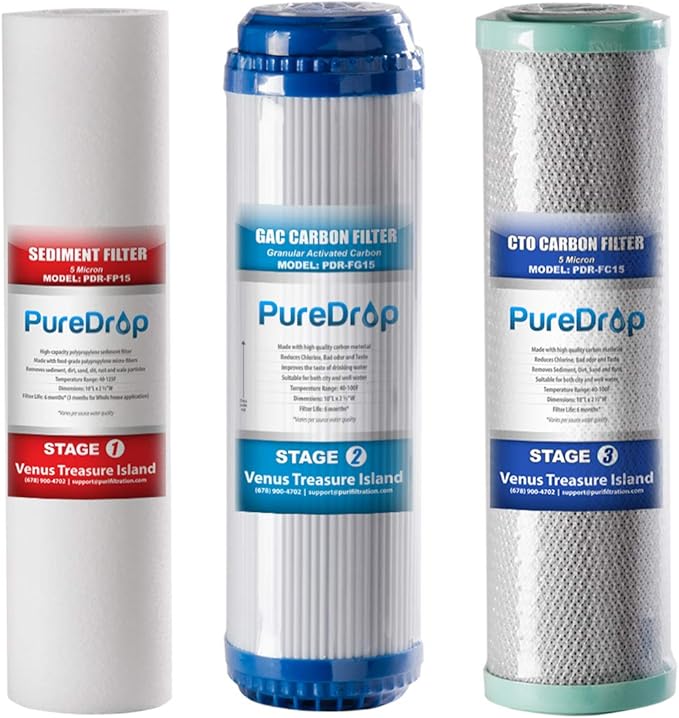 PureDrop 10 In. x 2.5 In. Standard Reverse Osmosis Replacement Pre-Filter Pack (6 Month), White, (PDR-F3)