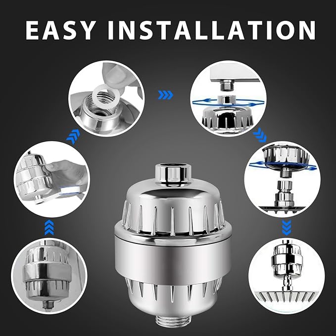 Shower Filter, 25-Stage Shower Head Filter for Hard Water, High Output Shower Water Filter Removes Chlorine, Heavy Metals, Shower Water Softener Improve Skin and hair (Inl. 2 Filter Cartridges)