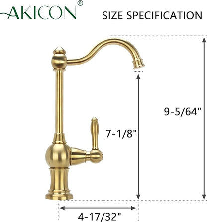 Akicon Brass Body Kitchen Faucet - 100% Drinking Water, Fits Most RO Units or Filtration Systems, Non-Air Gap, Cold Water Only (Brushed Gold)