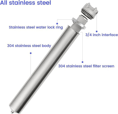 Amwater NSF/ANSI 42 Stainless Steel Whole House Water Filter Housing, 20" x 2.5" Sediment Water Filter System for Heavy Duty, Well & City Water, 1" NPT Port, Drain Valve Style C (Square Head)