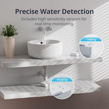 SwitchBot Smart Water Leak Detector, 100dB Adjustable Alerts & App Alerts, IP67 Waterproof, Water Sensor for Kitchen, Bathroom, Basement, No Hub Required (Support 2.4G) (White, Pack, 4)
