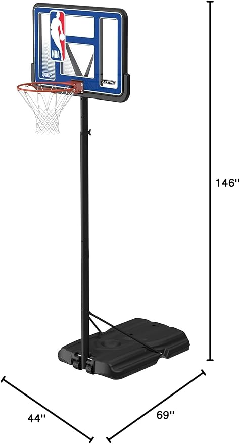 Lifetime NBA League Edition Portable Basketball Hoop, Adjustable Height 7.5-10 Ft, 44 Inch Shatterproof Fusion Backboard, Base with Wheels