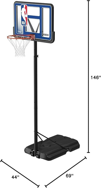 Lifetime NBA League Edition Portable Basketball Hoop, Adjustable Height 7.5-10 Ft, 44 Inch Shatterproof Fusion Backboard, Base with Wheels
