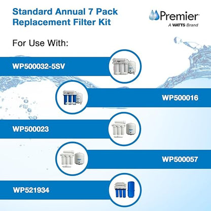 Watts Premier Annual 7-Pack Standard Water Filter Replacement Kit for RO-TFM-5SV, WP-ST6DM, WP-5, WP5-50 Reverse Osmosis System, 2 Sediment Filters, 4 Carbon Pre-Filters, GAC Inline Post-Filter