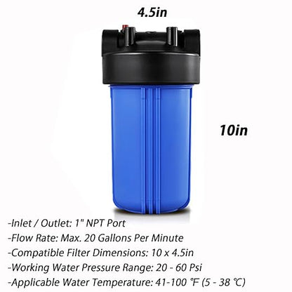 Whole House Water Filter Housing, 10"x4.5" Water Filtration Housing, Sediment Filter System for Well Water with 1" NPT Port, Pressure Release Button