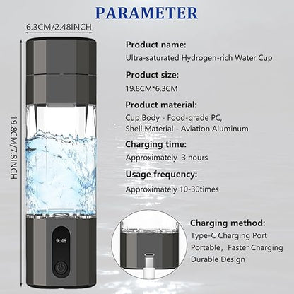 Hydrogen Water Bottle Generator - 10,000PPB/10ppm Portable Hydrogen Plastic 210ML Water Bottle Adaptor Advanced SPE/PEM Technology & 7 led Colors
