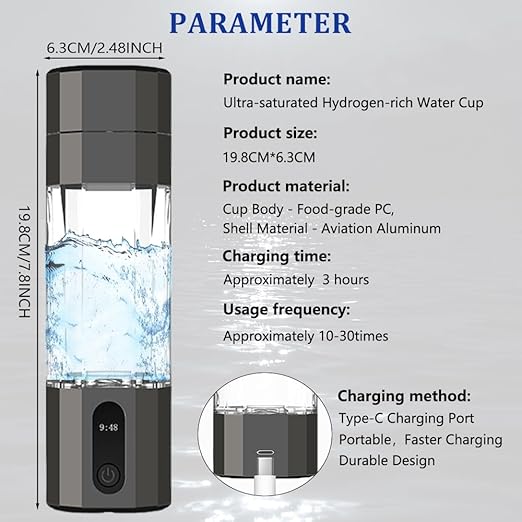 Hydrogen Water Bottle Generator - 10,000PPB/10ppm Portable Hydrogen Plastic 210ML Water Bottle Adaptor Advanced SPE/PEM Technology & 7 led Colors