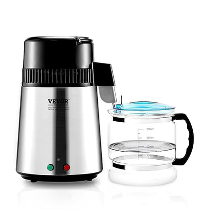 VEVOR Water Distiller, 4L/1.1 Gallon Pure Water Purifier Filter for Home Countertop, 750W Distilled Water Maker, Stainless Steel Interior Distiller Water Making Machine to Make Clean Water, Silver