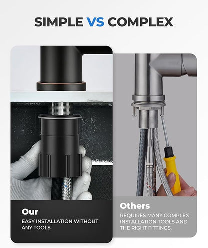 WEWE Kitchen Faucets with Pull Down Sprayer, Stainless Steel Single Handle 1 Hole for Family Kitchen Commercial Camper Laundry Rv Bar, Oil Rubbed Bronze