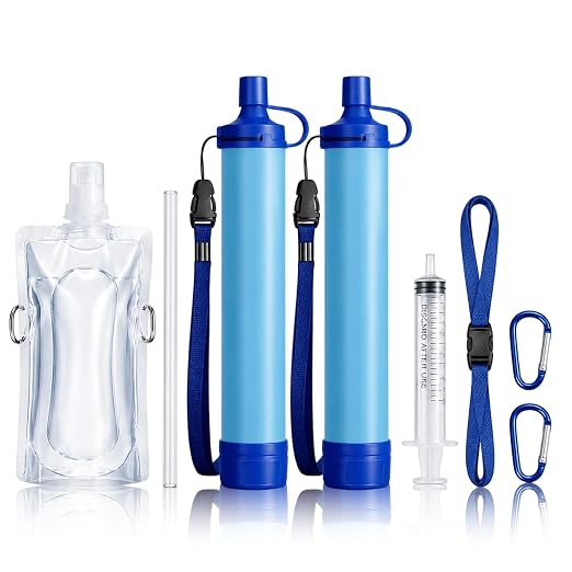 Water Filter, Lightweight Portable Water Filter Straw (2) | Emergency Survival Filtration System, Personal Water Purifier, Includes 480ml Reservoir & Tube, for Hiking, Camping, Travel