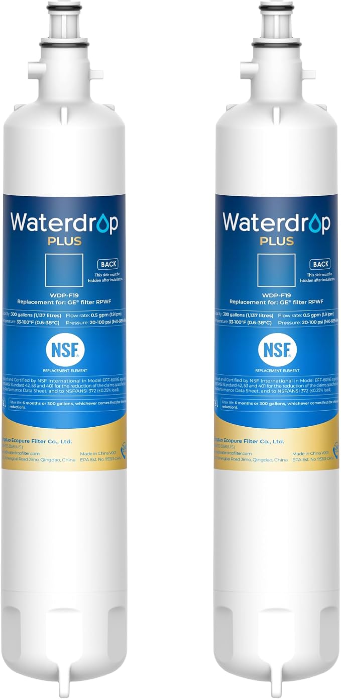 Waterdrop Plus WD-F19 Water Filter Replacement for GE® RPWF, 2 Pack | Reduce PFAS, Replacement for WDP-F19, DWF-36, R-3600, MPF15350, OPFG3-RF300, RWF1063