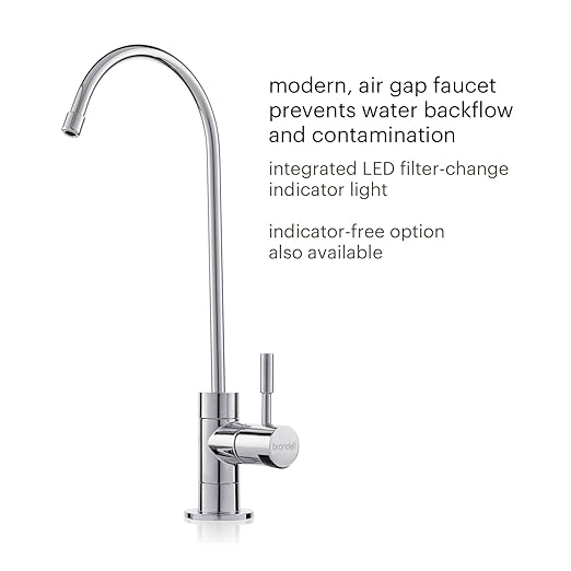 Brondell Reverse Osmosis Water Filtration System, Under Sink, WQA Certified, Designer Faucet with LED Reminder – 3-Stage Capella (RC250)