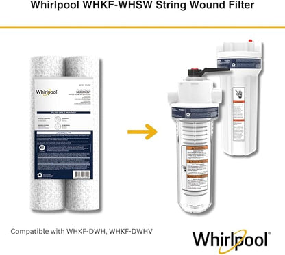 Whirlpool 35-Micron 10" x 2.5" String Wound Whole House Water Filters, NSF Certified Filtration Reduces Sediment for Well Water, WHKF-WHSW, 2-Pack