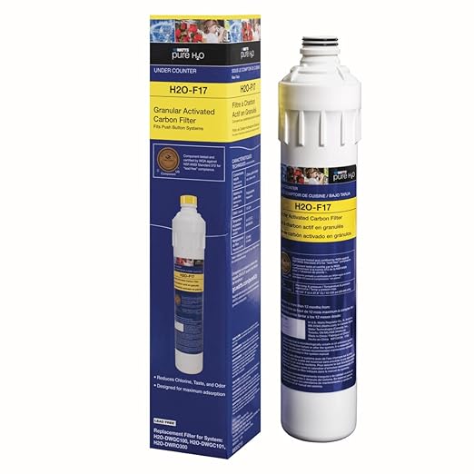 Watts Premier H2O-F17 Pure H2O GAC Carbon Filter Replacement for H2O-DWGC100, H2O-DWGC101, H2O-DWRO300 Under Counter Water Filtration Systems, Push Button Design